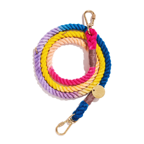 Adjustable Cotton Rope Dog Leash Light Prismatic Ombre