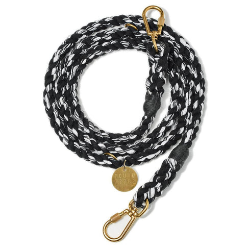 Adjustable Up-Cycled Rope Dog Leash Black/White