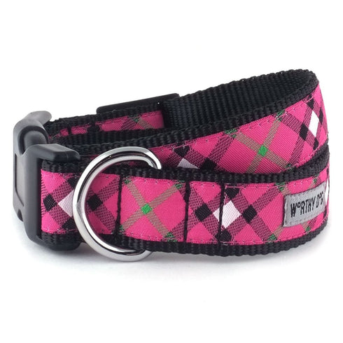 Bias Plaid Dog Collar Hot Pink