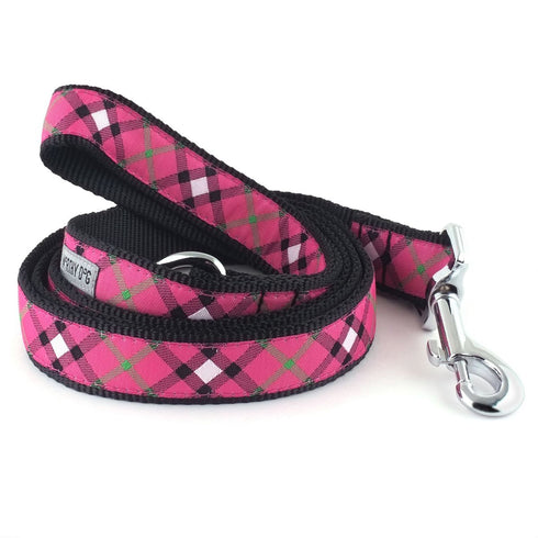Bias Plaid Dog Leash Hot Pink