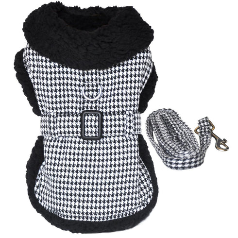 Black And White Classic Houndstooth Dog Harness Coat XSmall
