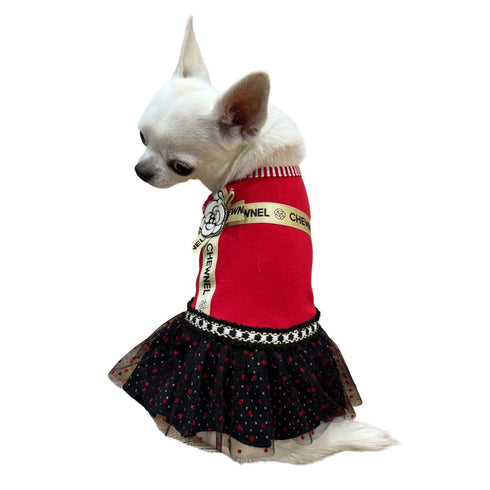 Chewnel Ruban De Chien Dog Dress Red