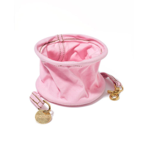 Collapsible Travel Cotton Canvas Dog Water Bowl Light Pink