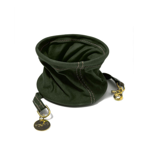 Collapsible Travel Cotton Canvas Dog Water Bowl Olive