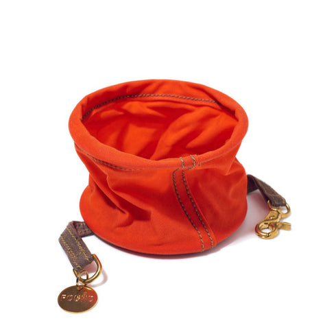 Collapsible Travel Cotton Canvas Dog Water Bowl Orange