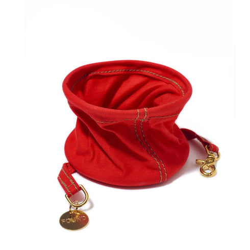 Collapsible Travel Cotton Canvas Dog Water Bowl Red