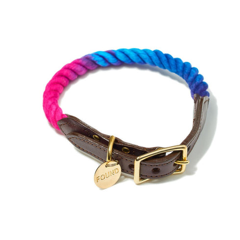 Cotton Rope Dog Collar Dark Multi Ombre