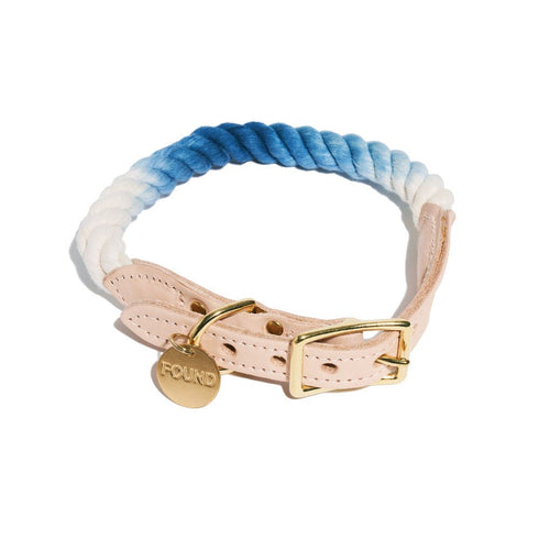 Cotton Rope Dog Collar Navy Ombre