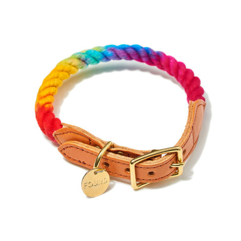 Cotton Rope Dog Collar Prismatic Ombre