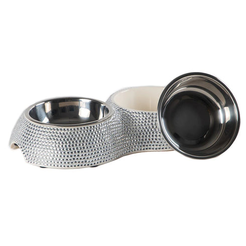 Crystal Dog Bowl Diner Silver