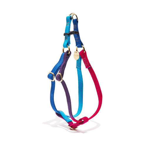 Flat Webbing Cotton Dog Harness Dark Multi
