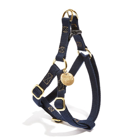 Flat Webbing Cotton Dog Harness Navy