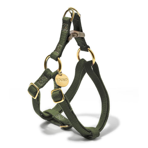 Flat Webbing Cotton Dog Harness Olive