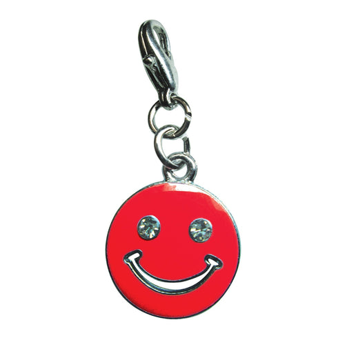 Happy Face Enamel Dog Collar Charm Red