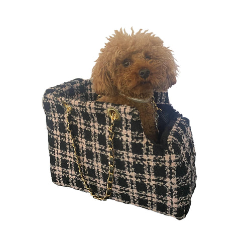 Kate Quilted Dog Carrier Black/Pink Plaid
