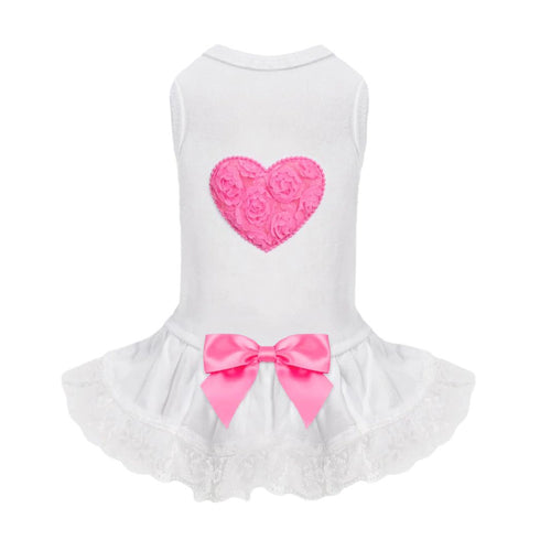 Laced Puff Heart Dog Dress Hot Pink