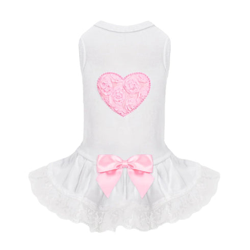 Laced Puff Heart Dog Dress Pink