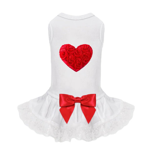 Laced Puff Heart Dog Dress Red