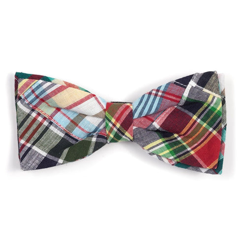 Navy Patch Madras Dog Bow Tie