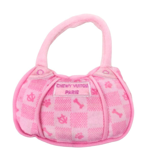 Pink Checker Chewy Vuiton Handbag Dog Toy