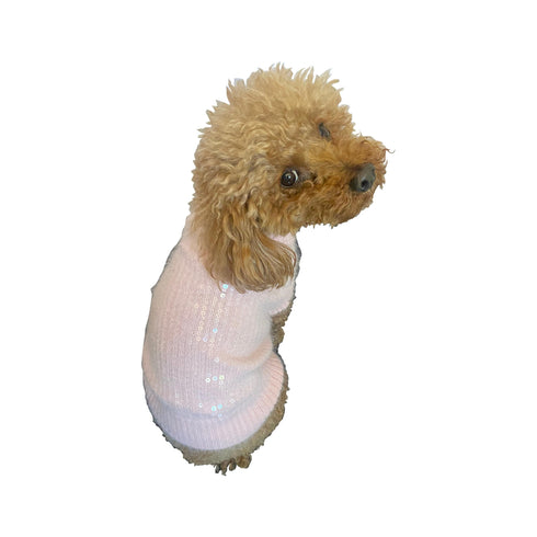 Shimmer Sequin Turtleneck Dog Sweater Shell Pink