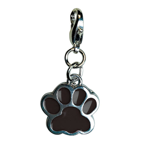 Shiny Paw Print Enamel Dog Collar Charm Black