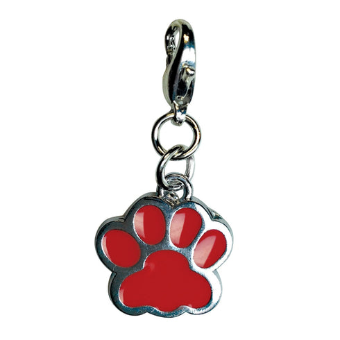 Shiny Paw Print Enamel Dog Collar Charm Red