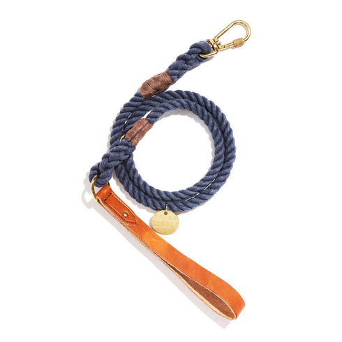 Standard Leather & Rope Dog Leash Blue Jean