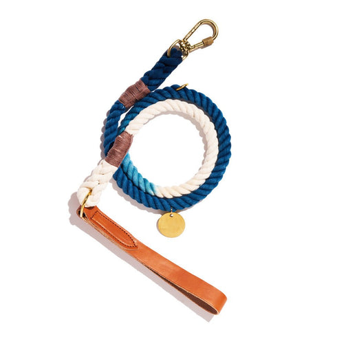Standard Leather & Rope Dog Leash Indigo Ombre