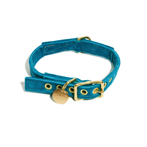 Washable Velvet Dog Collar Aqua