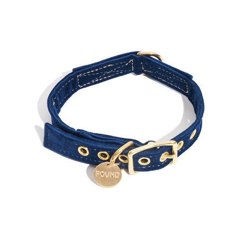 Washable Velvet Dog Collar Navy
