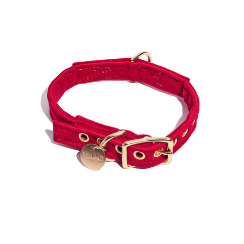 Washable Velvet Dog Collar Red