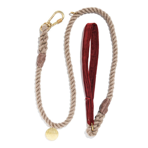 Washable Velvet Dog Leash Burgundy