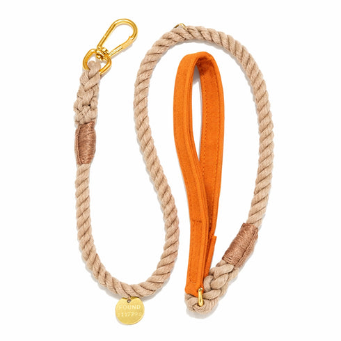 Waxed Cotton Canvas Dog Leash Fire Orange