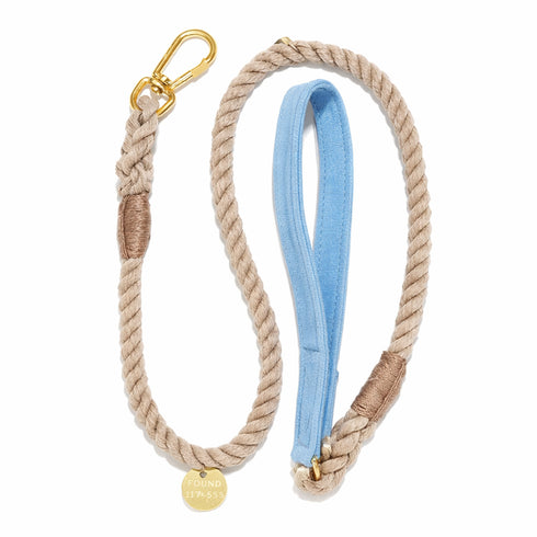 Waxed Cotton Canvas Dog Leash Light Blue
