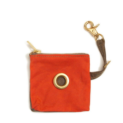 Waxed Cotton Canvas Dog Poop Bag Holder Orange