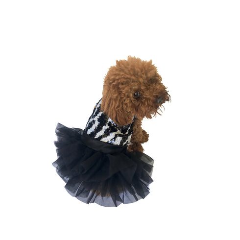 Zebra Sequins Tutu Dog Dress Black