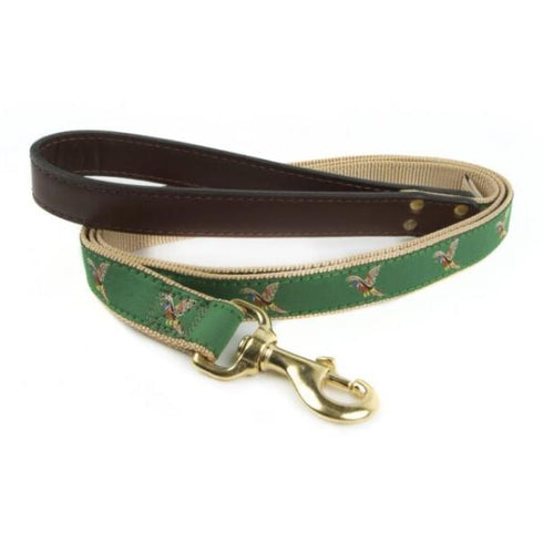 American Traditions Leather And Ribbon Dog Leash Pheasants