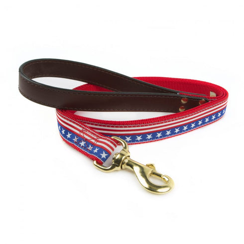 American Traditions Leather And Ribbon Dog Leash Stars And Stripes