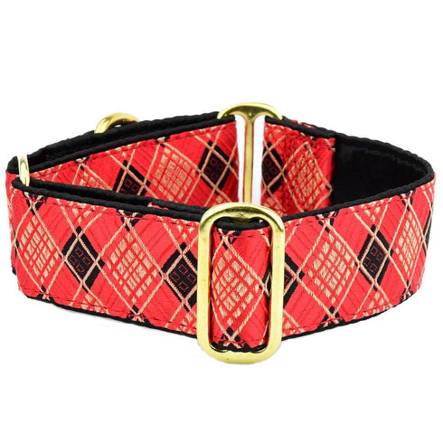 Argyle Silk Brocade Dog Collar Red
