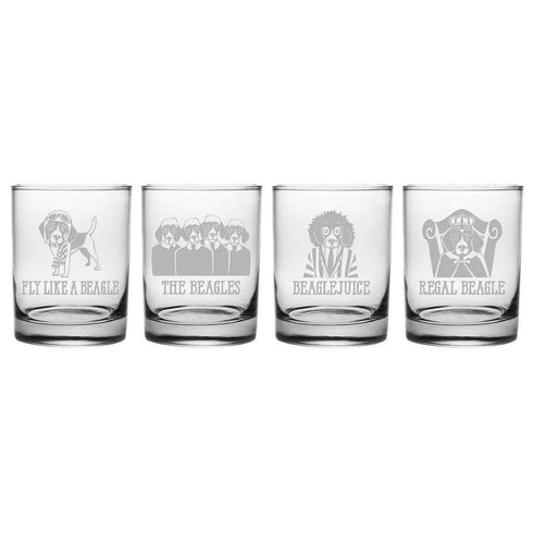 Beagle Assortment Double Old Fashioned Glasses, Set Of 4
