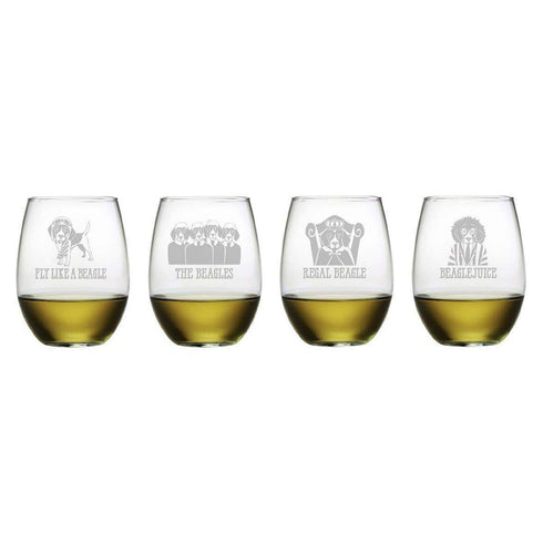 Beagle Assortment Stemless Wine Glasses, Set Of 4