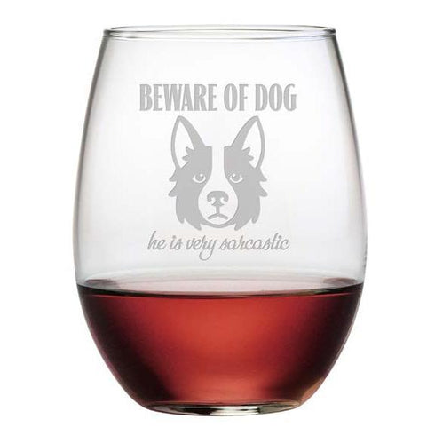 Beware Of Dog Stemless Wine Glasses, Set Of 4