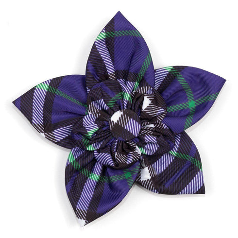 Bias Plaid Purple Dog Collar Flower