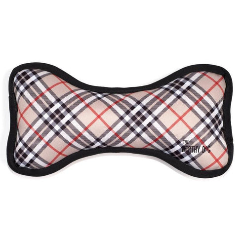 Bias Plaid Tan Bone Dog Toy