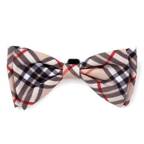 Bias Plaid Tan Dog Bow Tie