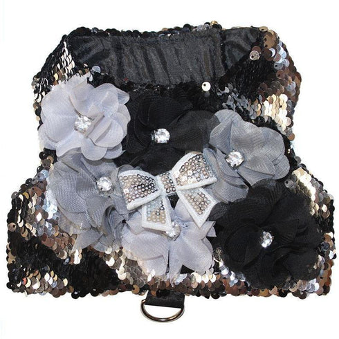 Black And Silver Mermaid Sequin Dog Harness Vest