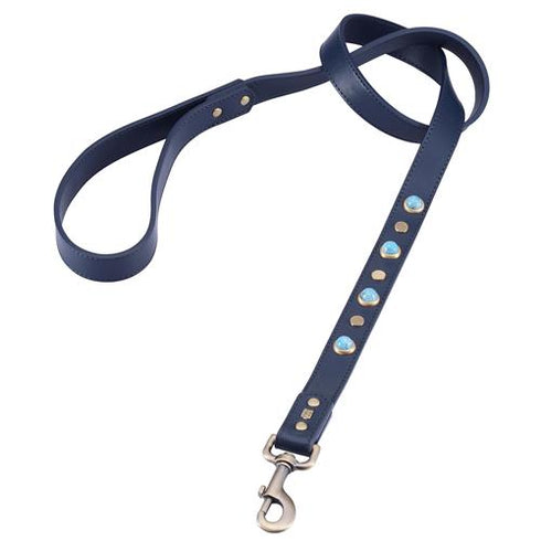 Boho Pearl Blue Leather Dog Leash