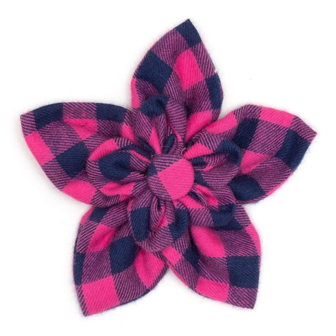 Buffalo Check Dog Collar Flower Pink/Navy