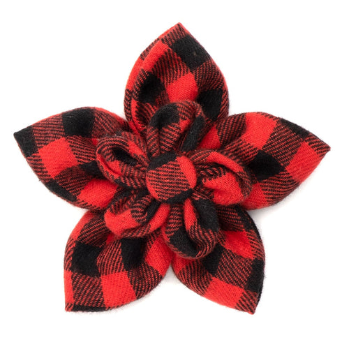 Buffalo Plaid Dog Collar Flower